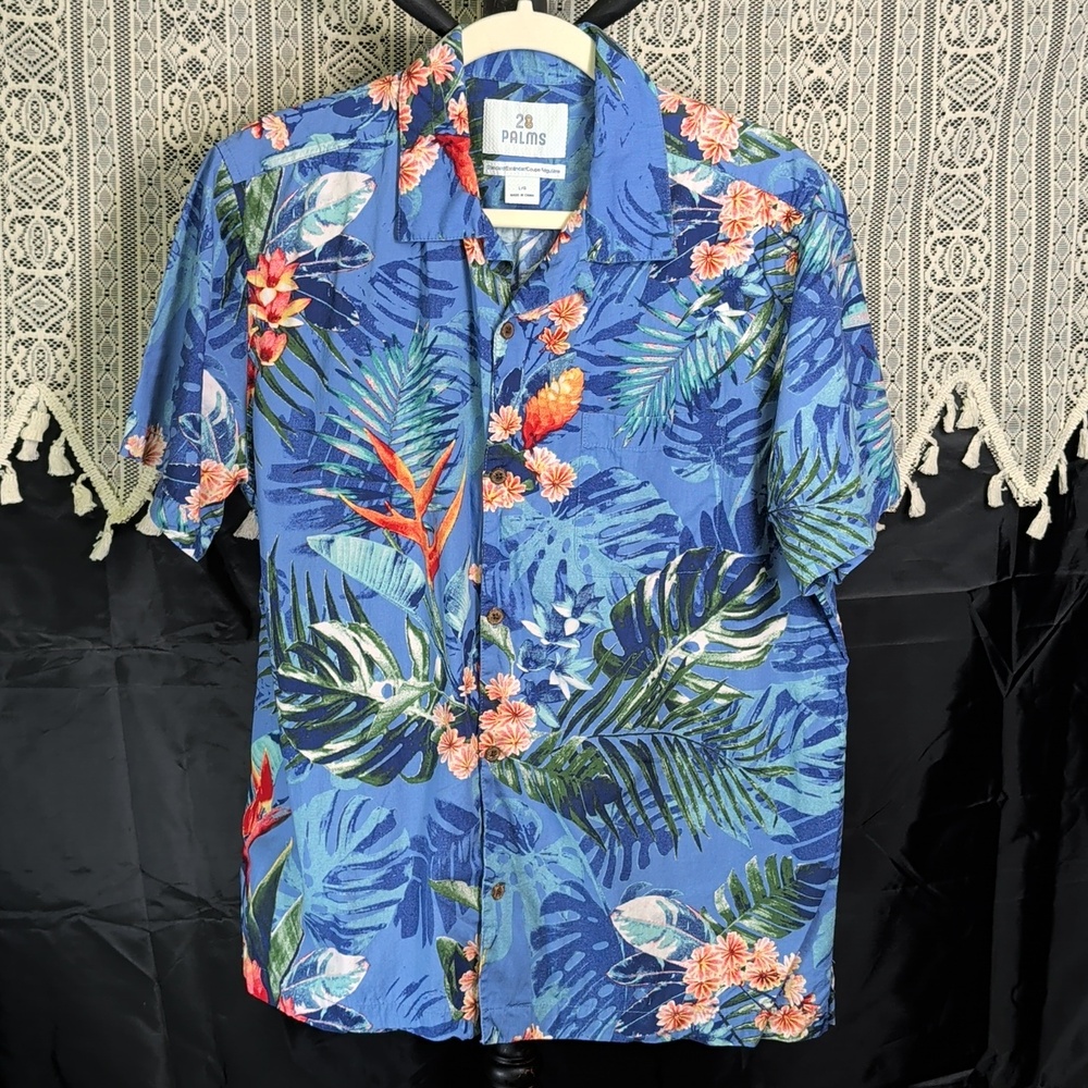 28 Palms Men's Large Hawaiian Shirt Floral Button Up Shirt L - Picture 2 of 9